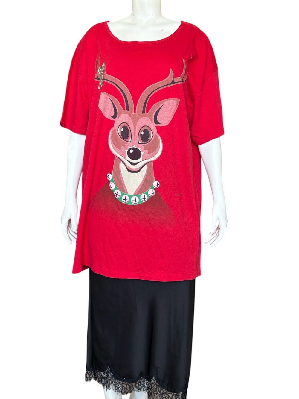 Vintage Single Stitch Totes Red Reindeer Christmas Graphic Tunic Top – One Size